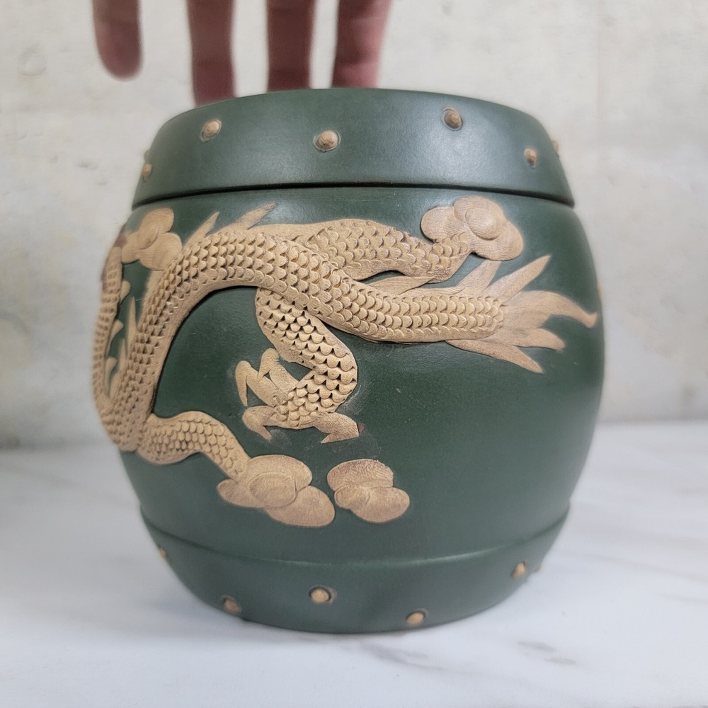 Vintage Ceramic Redware Dragon Draginware Ginger Lidded Pot Planter canister Jar - Picture 9 of 13